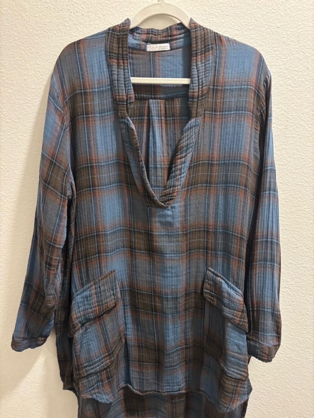Free People x CP Shades Teton Plaid Double Gauze Cotton Tunic, size M